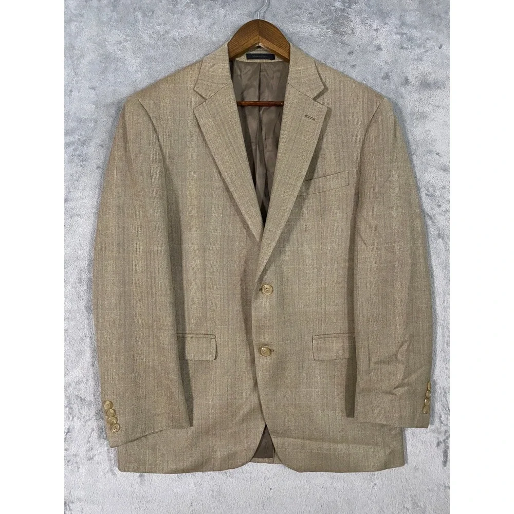 Lauren Ralph Lauren Blazer 40R Tan Silk Wool Herringbone Sport Coat 2-Button